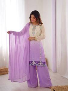 Luxury Georgette Kurta Pant Dupatta Set with Rich <b>Sequins</b> Embroidery and Traditional Ethnic Elegance - Product Image 2