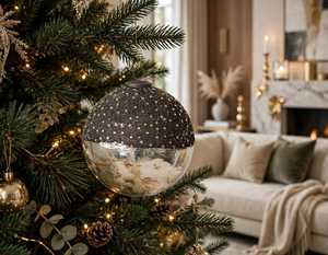 Boule de Noël en verre de luxe de haute qualité, 8 cm, ronde, à suspendre, décoration d'arbre de Noël, décorations de Noël argentées étoilées, rose personnalisé - Product Image 1