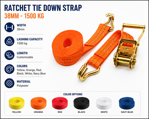 OEM 38mm Premium Polyester <b>Cargo</b> Securing Strap with Wire Hooks 6m 2000kg Custom Logo Available - Product Image 2