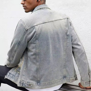Chaqueta de Mezclilla Lavada para Hombre, Cuello Camisero, Bolsillos Deshilachados, Cierre de Cremallera, Estilo Casual de Primavera, Corte Regular, Color Sólido - Product Image 5