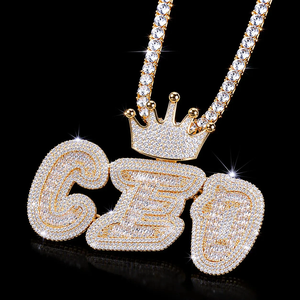 Custom Nick Font Pendant <b>Silver</b> Moissanite Iced <b>Crown</b> Bail Name Pendant White Yellow Rose Tone Charm iced <b>crown</b> bail jewelry - Product Image 2