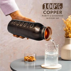 Luxury Engraved Hammered Copper <b>Bottle</b> 950ml Custom Logo Push-Pull Cap Leak-Proof Boiling Water Safe Classic Design Dishwasher - Product Image 4