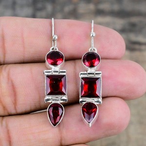 Nikhil Gems NG-033 Elegant Red Garnet Gemstone 925 Sterling Silver Handmade Dangle Drop <b>Earrings</b> Trendy Jewelry Gift for Women - Product Image 6