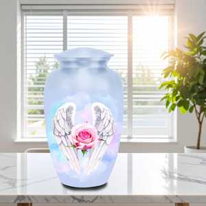 Uzair Handicrafts UHI-160 avec anges, urne moyenne personnalisable, fournitures funéraires, cendres humaines, aluminium - Product Image 4