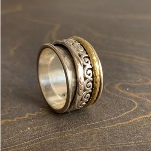 Minimalist Filigree Swirl Fidget <b>Ring</b> 925 Sterling <b>Silver</b> Hammered <b>Spinner</b> Band Handmade Classic Design Jewelry JAIPUR <b>SILVER</b> - Product Image 3