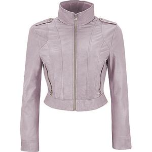 Blouson moto court en PU pour femme, col montant, coupe ajustée, zippé, décontracté, uni, pour le printemps - Product Image 3