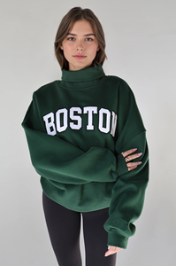 Oversized Mock Neck Sweatshirt Custom Varsity Applique Letter Pullover <b>Drop</b> Shoulder Streetwear Hoodie OEM ODM Manufacturer - Product Image 2