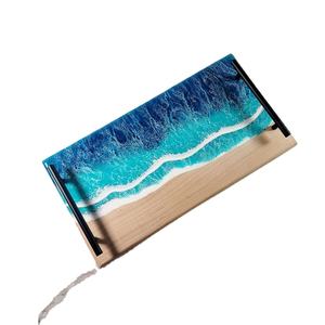 2025 nouveau produit océan thème bleu résine époxy rivière Rectangle résine planche à découper bois résine plateau de service - Product Image 1