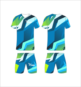 Ensemble de maillots de football personnalisés en sublimation bleu-vert géométrique pour hommes, kits d'entraînement de football respirants, vente en gros, tenue de sport pour équipe - Product Image 1
