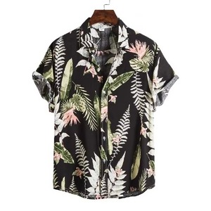 Men's Short Sleeve Floral Printed <b>Shirt</b> Loose Fit Casual Woven <b>Black</b> Tropical Pattern <b>Button</b>-<b>Up</b> Summer Style - Product Image 1