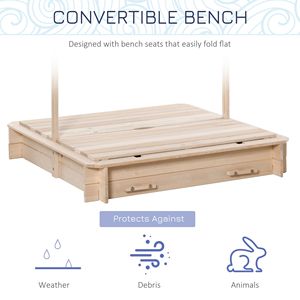 Sabbiera in Legno Convertibile con Tettuccio Regolabile e Schienali a Panchina, Fondo Blu Naturale, Arredamento Convertibile per Bambini - Product Image 5