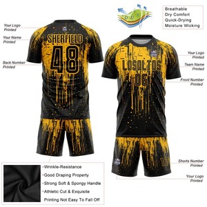 Camiseta de Fútbol Sublimada Personalizada de Manga Corta, Dorada y Negra, Transpirable, de Secado Rápido, Uniforme Profesional para Equipos, Ropa de Entrenamiento - Product Image 5