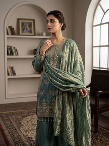 TENNECY New Designer Silk Party Wear <b>Top</b>-Plazzo and Dupatta with Heavy Embroidery Beads Work Reversible Wrinkle-Free - Product Image 3