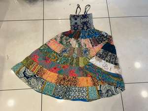 Vestido de Seda Hecho a Mano, Ecológico y Transpirable, con Parches, Estilo Bohemio, Falda a Media Pierna con Volantes, Silueta Recta, Cintura Natural, para Fiesta - Product Image 3