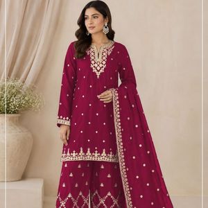 Heavy Chinon <b>Sequins</b> Embroidered <b>Top</b> Bottom Dress Material With Chinon Silk Dupatta Wholesale Rate By Royal Export - Product Image 4