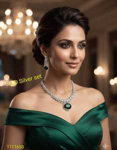 Conjunto de Collar y Pendientes de Lujo AD, Chapado en Plata, con Circonita Cúbica Ovalada Verde Esmeralda, para Mujer, Joyería Nupcial para Bodas y Fiestas - Product Image 1