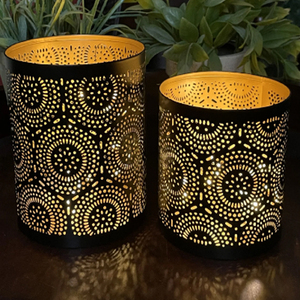 Black Metal Votive Holders Iron cutwork Votive Die Cut Pattern Black <b>Candle</b> Votive Holders - Product Image 1