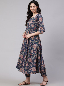 <b>Women</b> Floral Printed <b>Kurta</b> Set with Dupatta Rayon Traditional Regular Fit Midi Length Casual Wear India Pakistan Style Quick Dry - Product Image 5