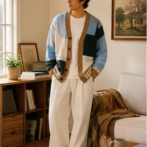 Premium Quality Trendy Streetwear Youth Men Warm Thickened <b>Chenille</b> Color Block Knitted Sweater Jumper for Winter Daily - Product Image 2