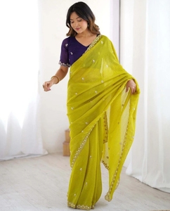 Sari de Georgette Bordado KV Estilo Bollywood (Amarillo) - Product Image 5