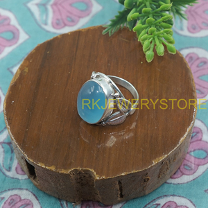 Anillo de Plata de Ley 925 con Calcedonia Azul Natural, Diseño de Hoja Hecho a Mano, Anillo Ovalado con Cabujón de Piedra Preciosa, Joyería Boho, Regalo - Product Image 4