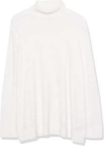White Women's Knitted <b>Turtleneck</b> Pullover <b>Sweater</b> Long Sleeve Anti-Wrinkle Embroidery Front Minimalist Solid Color Autumn Wear - Product Image 3