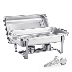 Set da Buffet in Acciaio Inox da 8 Qt, 2 Pezzi con Pentole Grandi e Coperchio Rettangolare per Catering e Vassoi di Servizio - Product Image 2
