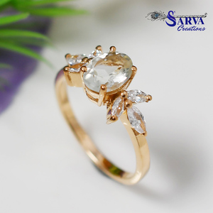 Bague en Améthyste Verte Naturelle Plaqué Or Rose Argent Sterling 925 Pierre Précieuse Ovale Motif Feuille Florale Bijou de Luxe Unisexe pour Fête - Product Image 5