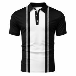 POLO de manga corta para hombre, camiseta informal a rayas con estampado a cuadros, cremallera, antiarrugas, estampado 3D, ropa informal para hombre, camisetas para hombre, Polo - Product Image 1