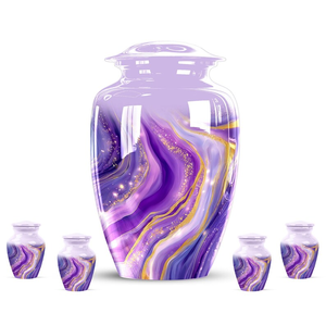 Purple Marble Metal Cremation Urn Decorative Memorial Vase <b>for</b> Human <b>Ashes</b> Tabletop Funeral Home Home Decor - Product Image 4