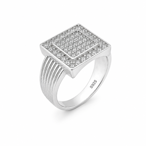 925 Sterling <b>Silver</b> Square Micro Pave Cubic Zirconia Signet <b>Ring</b> for <b>Men</b> Wedding Party High Polish Finish - Product Image 3