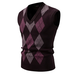 Men's Knitted <b>Argyle</b> Sleeveless Vest V-Neck <b>Sweater</b> Autumn Wear 100% Acrylic Standard Thickness - Product Image 5