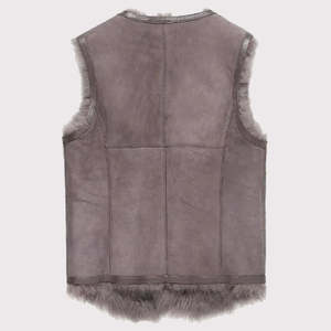 Gilet en cuir et fourrure de mouton à col en V pour homme, style Toscane - Product Image 2