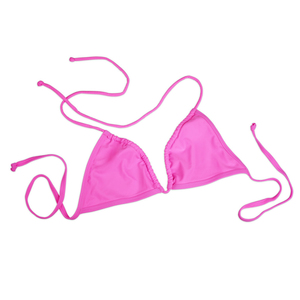 Women Pink Halter Bikini <b>Set</b> Two <b>Piece</b> Solid Color Stretch Fit Regular Style Tie Side Bottom Spandex Polyester Swimwear - Product Image 5