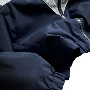 Men's Navy Blue Windproof <b>Racer</b> <b>Jacket</b> With Gray Color Blocking Stand Collar Zipper Closure Regular Fit Autumn Sporty Style - Product Image 3