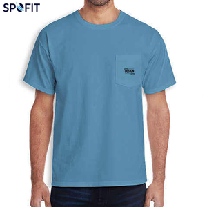 Camiseta de Algodón para Hombre SPOFIT, Manga Corta, Cuello Redondo, Color Sólido Informal, Bolsillo Frontal, Transpirable, Corte Regular - Product Image 4