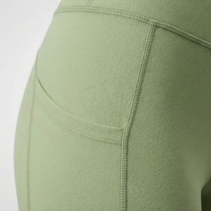 Leggings de yoga taille haute pleine longueur vert uni en Spandex Nylon extensible dans les quatre sens, conception sans couture - Product Image 5