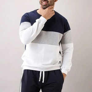 Sweat-shirt à col rond pour homme, couleur marine, gris et blanc, à manches longues, décontracté, pour l'automne et l'hiver - Product Image 2