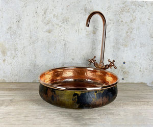 Lavabo en cuivre fait main pour la décoration de salle de bain de luxe, finition martelée traditionnelle, évier durable, artisanat artisanal, design d'intérieur - Product Image 3