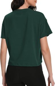 Custom Women's Green <b>Cropped</b> Crew Neck Gym wear T-Shirt Short Sleeve Knitted Solid Yoga <b>Top</b> - Product Image 6