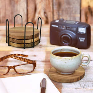 Juego de 6 Posavasos de Madera de Acacia con Soporte, Duraderos y Ecológicos, Protección para Mesa, para Uso en Interiores y Exteriores, por Smark Exports - Product Image 6