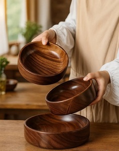 Bol à salade en bois rustique de style américain, fait main, pour la cuisine et la décoration de la salle à manger, artisanat pour les fêtes à domicile - Product Image 1