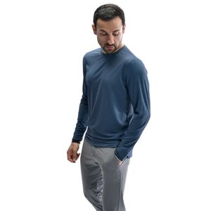 เสื้อสปอร์ตแขนยาวคอกลมสีน้ำเงินกรมท่าสำหรับผู้ชาย เนื้อผ้ามีเท็กซ์เจอร์ น้ำหนักเบา เหมาะสำหรับการฝึกซ้อมกีฬา ใส่สบายๆ ออกกำลังกายได้ หรือใส่ลำลอง - Product Image 2