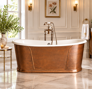 Baignoire en cuivre artisanale avec intérieur blanc, baignoire autoportante de luxe pour salle de bain - Product Image 2