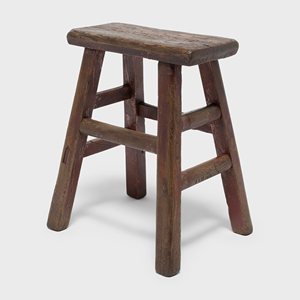 Antique Provincial Wooden <b>Stool</b> Rustic Pine <b>Seat</b> Traditional Farmhouse Furniture Vintage Red Finish - Product Image 4