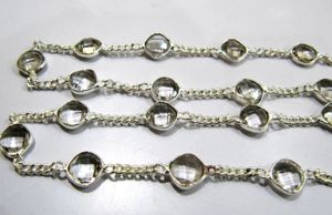 Cadena con Conector de Bisel de Cuarzo Cristal Blanco Natural Facetado de 10 mm - Product Image 3