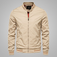 Blouson Bomber Unisexe en Toile 100% Polyester pour Homme, Style Hiver avec Fermeture Éclair, Manches Longues, Poignets Assortis, Logo Personnalisé sur le Devant