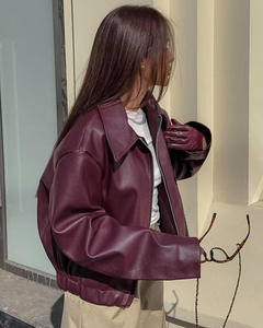 Womens Oversized Leather <b>Biker</b> <b>Jacket</b> Loose Fit Moto Style Lapel Collar Zip Up Vintage Casual Bomber <b>Jacket</b> - Product Image 4
