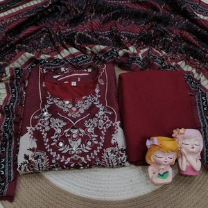 Premium Cotton Printed Embroidered Kurti <b>Pant</b> Dupatta Set for Women with <b>Sequins</b> Work and Full-Stitched Bottom - Product Image 3