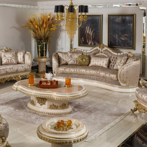 Ensemble de canapés sectionnels de luxe de style baroque français, sculptés à la main en bois de mahogany massif, rembourrés, meubles de salon classiques royaux pour villa - Product Image 1